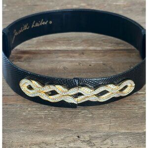 Judith Leiber Vintage Leather, Crystal and Gold Adjustable Belt